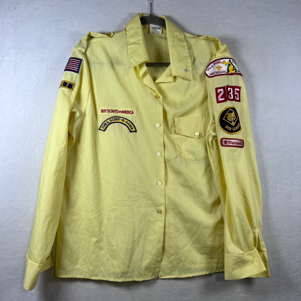 Vintage Boy Scouts of America BSA Den Leader Shirt Yellow Size 18 Michigan Patch